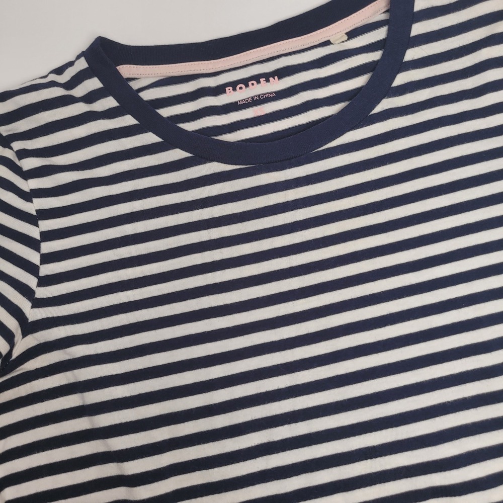 Boden T-Shirt Womens XS Navy White Excellent Striped Crew Neck Cotton Tee